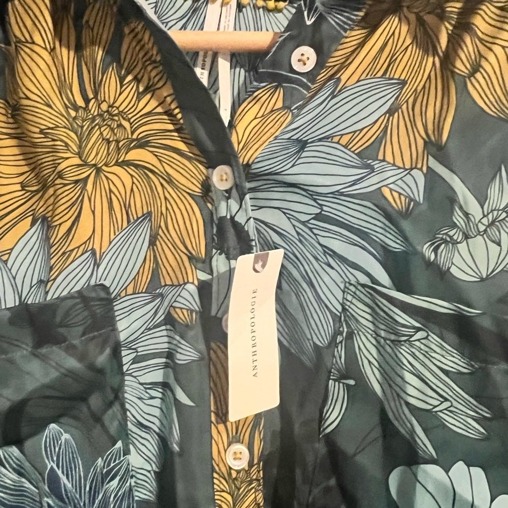 Anthropologie Brielle Relaxed Buttondown Blouse - Green - Sz. L - NWT - Picture 3 of 10